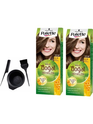 Schwarzkopf Palette Natural Saç Boyası 6.0 Koyu Kumral 50 ml x 2 Adet +Boyama Seti