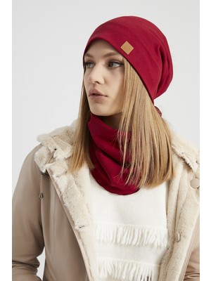 Butikgiz Kadın Genç Kız, Trend Kırmızı Kürk Ponponlu Şapka Bere Boyunluk Takım -Spor, Rahat, Pamuklu, Termal
