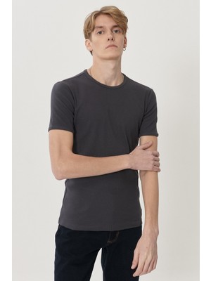 Lee Erkek Antrasit Regular Fit Bisiklet Yaka T-Shirt