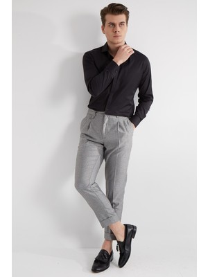 Fc Plus Siyah Kavisli Tam Italyaka Pamuk Erkek Gömlek - Slım Fıt