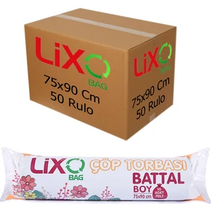Lixo Battal Boy Çöp Torbası 75x90 Cm 10'lu Rulo (50 Paket) Mavi