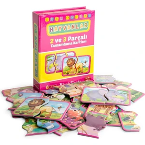 Diytoy, Hayvanlar Tamamlama Kartları, 2 ve 3 Parçalı, Puzzle Seti, Zeka Kartları