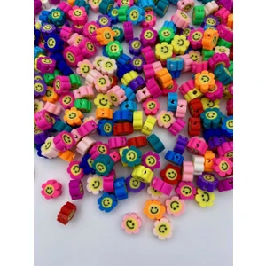 Hedef Bijuteri 10 mm Polimer Kil Fimo Karışık Renkli Gülen Çiçek Gülen Papatya Figür Boncuk 50 Adet