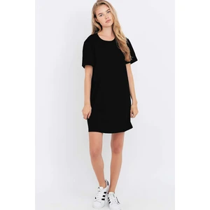 Siyah Düz, Baskısız Kısa Kollu Penye T-Shirt Elbise