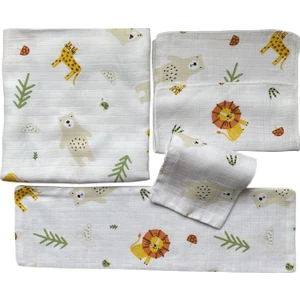 Mutlu Gün Marketi Müslin Bezi Bebek Set 5 Parça Safari Figürlü