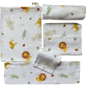 Mutlu Gün Marketi Müslin Bezi Torbalı Bebek Set 6 Parça Safari Figürlü