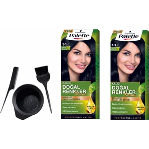 Palette Natural Saç Boyası 1.1 Mavi Siyah 50 ml x 2 Adet +Boyama Seti