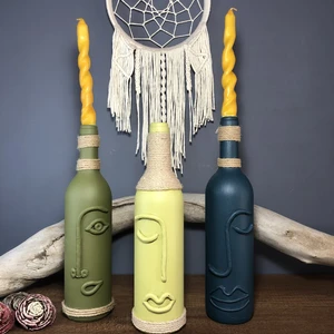 Mes Reves Design El Yapımı Dekoratif Şarap Şişeleri 3 'lü Set (Çiçek Için Vazo, Mum Için Şamdan Veya Yalnızca Dekor)