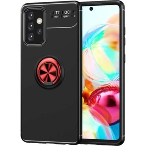 Case World Caseworld Samsung Galaxy A52 Kılıf Renkli Yüzüklü Manyetik Silikon Kapak Siyah - Kırmızı