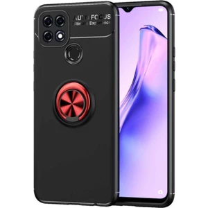 Case World Caseworld Oppo A15S Kılıf Renkli Yüzüklü Manyetik Silikon Kapak Siyah - Kırmızı