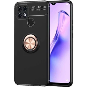 Case World Caseworld Oppo A15S Kılıf Renkli Yüzüklü Manyetik Silikon Kapak Siyah - Rose Gold