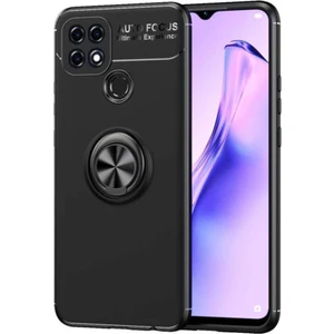 Case World Caseworld Oppo A15S Kılıf Renkli Yüzüklü Manyetik Silikon Kapak Siyah - Siyah