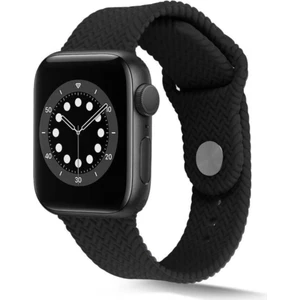 Case World Apple Watch Uyumlu 44MM Hasır Örgü Silikon Kordon - Siyah
