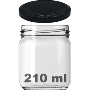 210 cc Kavanoz Metal Siyah Konserve Kapaklı 210 ml Şeffaf Cam Kavanoz 1 Adet