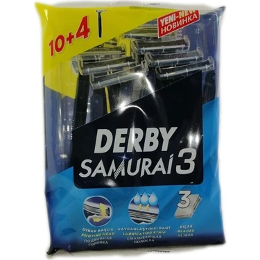 Derby Samurai 3 Tıraş Bıçağı 10+4'lü Paket Hassas Ciltler için 3 Bıçaklı Manuel Tıraş