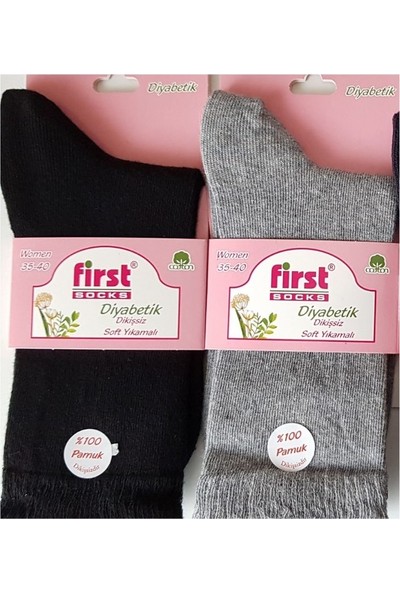 First 6'lı First Kadın Diyabetik Pamuklu Soket Şeker Çorabı 35-40 Numara