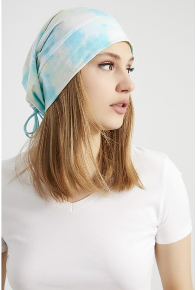 Butikgiz Kadın Batik, Doğa Çok Renkli Ip Detaylı 4 Mevsim Şapka Bere Buff -Ultra Yumuşak Doğal Penye Kumaş