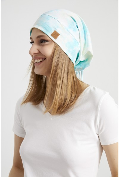 Butikgiz Kadın Batik, Doğa Çok Renkli Ip Detaylı 4 Mevsim Şapka Bere Buff -Ultra Yumuşak Doğal Penye Kumaş