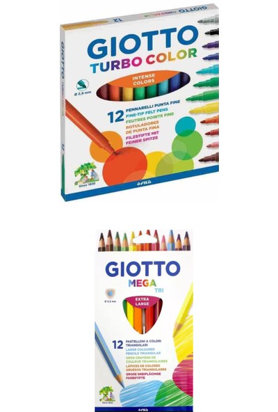 Giotto Kuru Boya 12'li + Giotto Turbo Color 12'li Keçeli Kalem 2'li Set