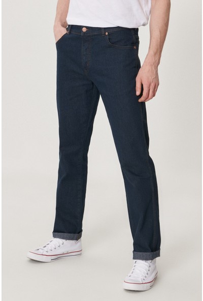 WRANGLER Erkek Texas Koyu Mavi Straight Fit Normal Bel Düz Paça Esnek Jean Pantolon