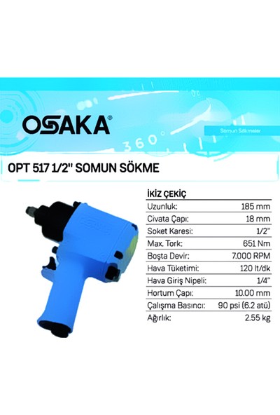 Osaka Havalı Somun Sökme Sıkma Opt 517 1/2"