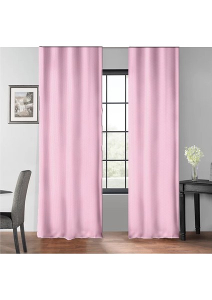 Pembe Petek Kadife Dokulu Fon Perde Pilesiz Düz Dikişli Ekstrafor Büzgü 240 x 250 cm