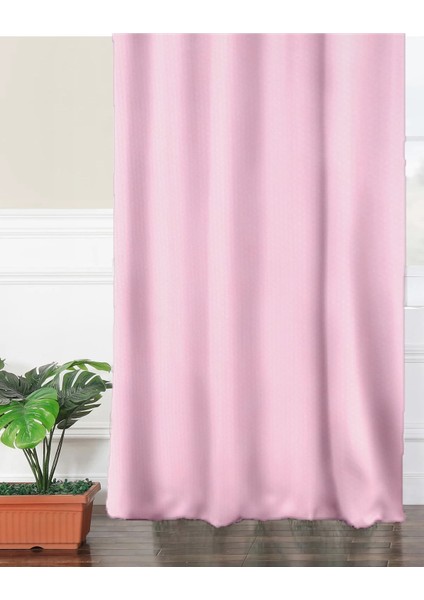 Pembe Petek Kadife Dokulu Fon Perde Pilesiz Düz Dikişli Ekstrafor Büzgü 240 x 250 cm