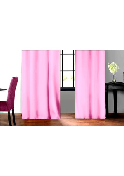 Pembe Petek Kadife Dokulu Fon Perde Pilesiz Düz Dikişli Ekstrafor Büzgü 240 x 250 cm