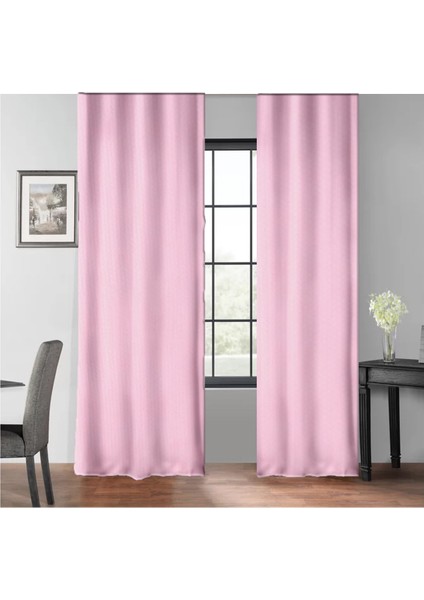 Pembe Petek Kadife Dokulu Fon Perde Pilesiz Düz Dikişli Ekstrafor Büzgü 350 x 270 cm