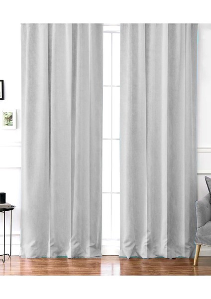 Açık Gri Petek Kadife Dokulu Fon Perde Pilesiz Düz Dikişli Ekstrafor Büzgü 350 x 270 cm