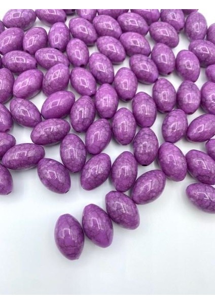 Oval Badem Model Damarlı Mor Boncuk 100 gr ~50 Adet Boncuk