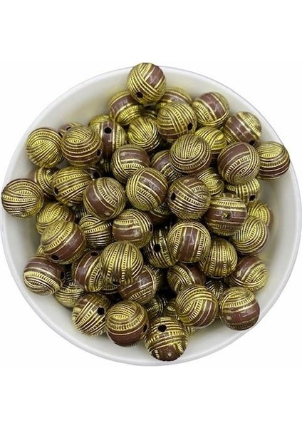 15 mm Gold Yaldızlı Kahverengi Boncuk Takı Yapımı 100 gr ~50 Adet Boncuk