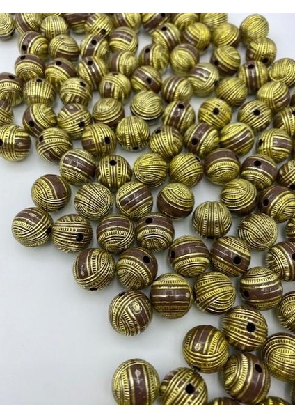 15 mm Gold Yaldızlı Kahverengi Boncuk Takı Yapımı 100 gr ~50 Adet Boncuk fiyatları