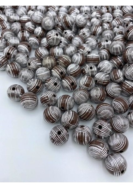15 mm Gümüş Yaldızlı Kahverengi Boncuk Takı Yapımı 100 gr ~50 Adet Boncuk fiyatları