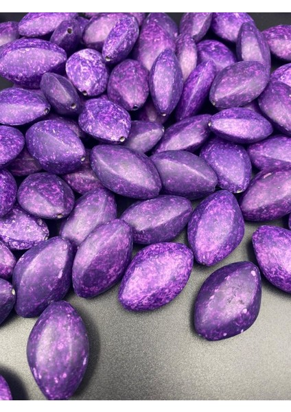 Mat Mor Büyük Badem Model Boncuk Takı ve Aksesuar Yapımı 100 Gr~20 Adet Boncuk