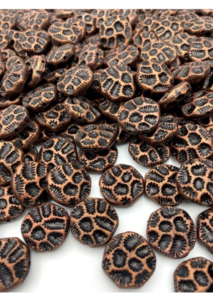 Bakır Renk Basık Leopar Model Eskitme Boncuk 100 gr ~50 Adet Boncuk