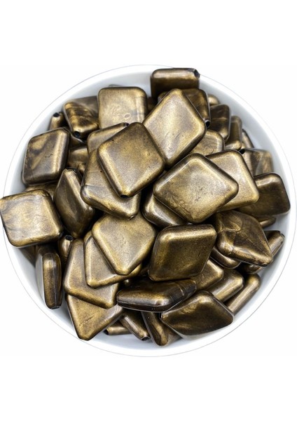 Antik Sarı Baklava Model Eskitme Boncuk 100 gr ~28 Adet Boncuk
