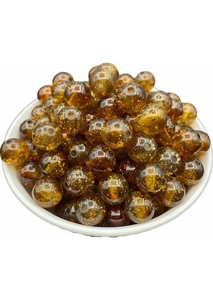 14 mm Içi Simli Kahverengi Boncuk Takı Yapımı 100 gr ~70 Adet