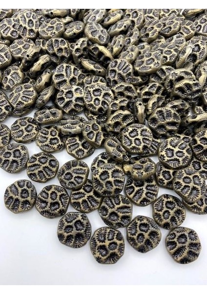 Antik Sarı Renk Basık Leopar Model Eskitme Boncuk 100 gr ~50 Adet Boncuk
