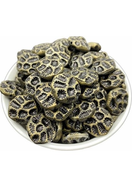 Antik Sarı Renk Basık Leopar Model Eskitme Boncuk 100 gr ~50 Adet Boncuk fiyatları