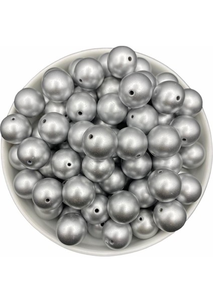 18 mm Mat Metalik Gri Renk Boncuk 100 Gr~35 Adet Boncuk