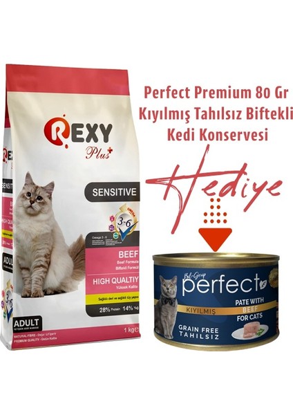 Sensitive Kedi Maması 1 kg + 80 kg Perfect Konserve fiyatları