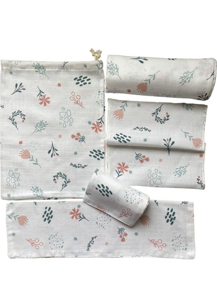 Müslin Bezi Torbalı Bebek Set 6 Parça Çiçek Bahçesi Figürlü