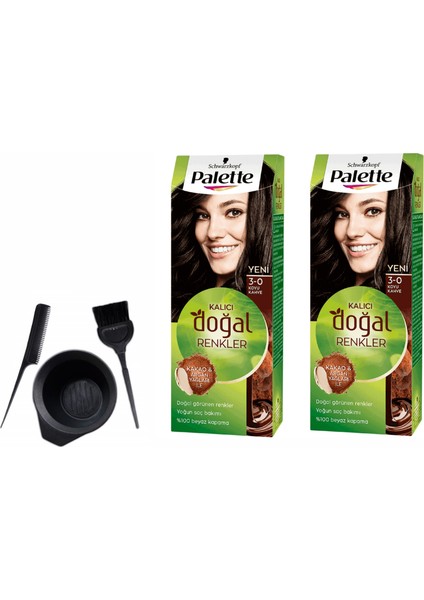 Palette Natural Saç Boyası 3.0 Koyu Kahve 50 ml x 2 Adet + Boyama Seti