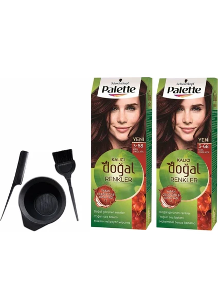 Palette Natural Saç Boyası 3.68 Kızıl Çikolata 50 ml x 2 Adet +Boyama Seti