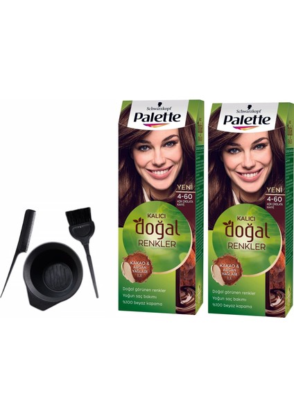 Palette Natural Saç Boyası 4.60 Acı Çikolata Kahve 50 ml x 2 Adet +Boyama Seti