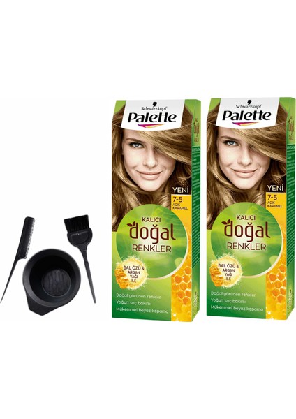 Palette Natural Saç Boyası 7.5 Açık Karamel 50 ml x 2 Adet +Boyama Seti