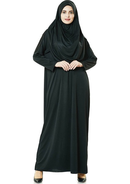 Tek Parça Namaz Elbisesi - Siyah - 5015 ve Seccade ve Zikirmatik - Üçlü Takım
