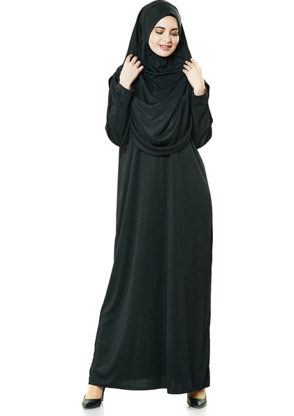 Tek Parça Namaz Elbisesi - Siyah - 5015 ve Seccade ve Zikirmatik - Üçlü Takım