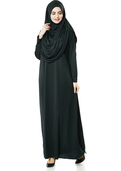 Tek Parça Namaz Elbisesi - Siyah - 5015 ve Seccade ve Zikirmatik - Üçlü Takım
